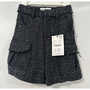 Zara Kids Girls Black‎ Tweed Cargo Shorts Size 6 NWT